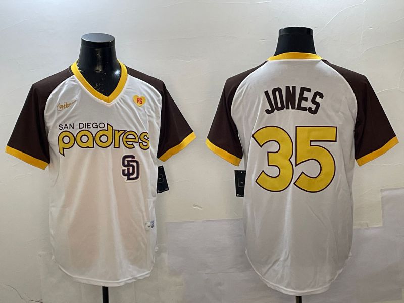Men San Diego Padres #35 Jones White Throwback Game Nike 2025 MLB Jersey style 4
